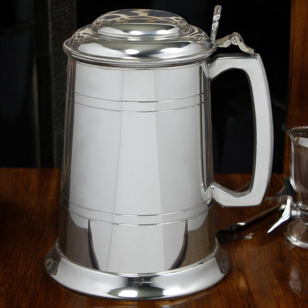 1 Pint* Standard Pewter Beer Mug Stein Tankard with Hinged Lid