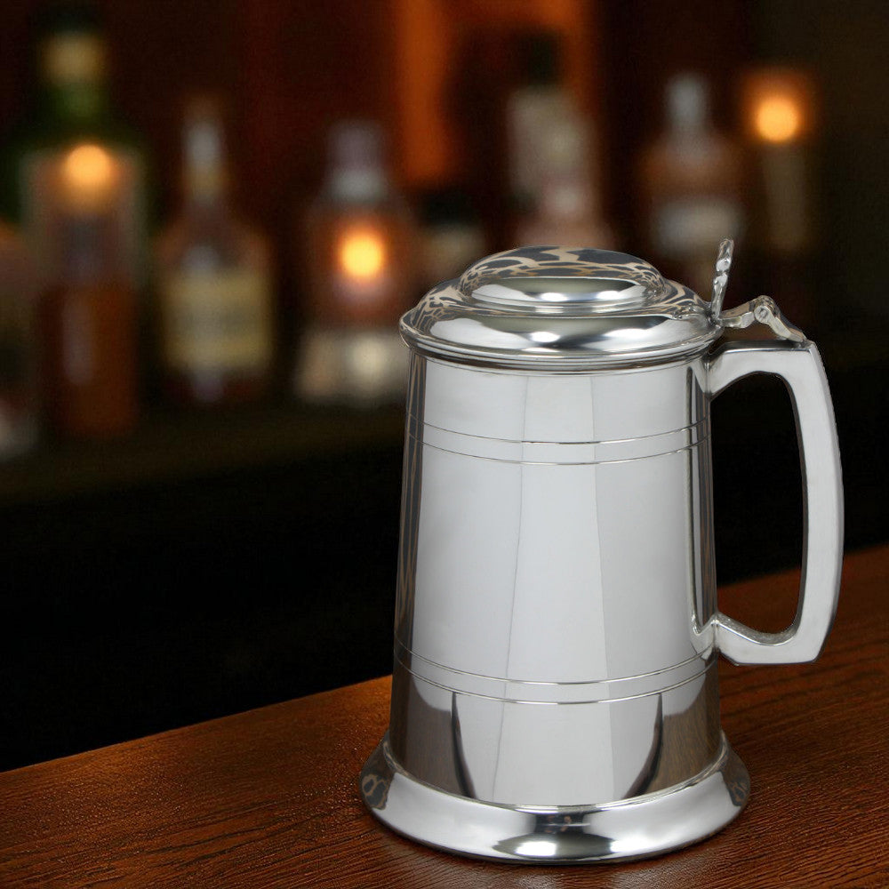1 Pint* Standard Pewter Beer Mug Stein Tankard with Hinged Lid