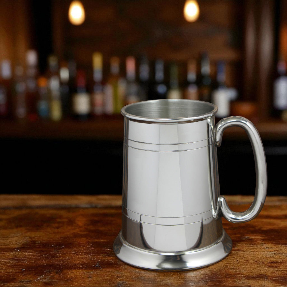 1 Pint* Classic Pewter Beer Mug Tankard With Curved Handle