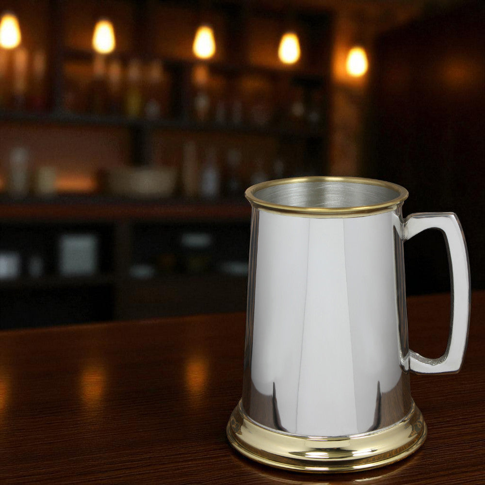 1 Pint* Pewter and Brass Traditional Beer Mug Tankard
