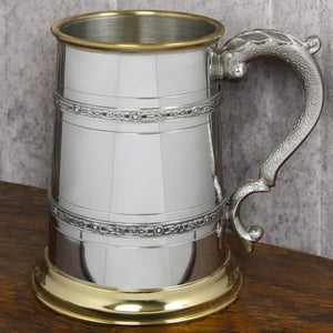 1 Pint* Pewter and Brass Beer Mug Tankard With Celtic Styling