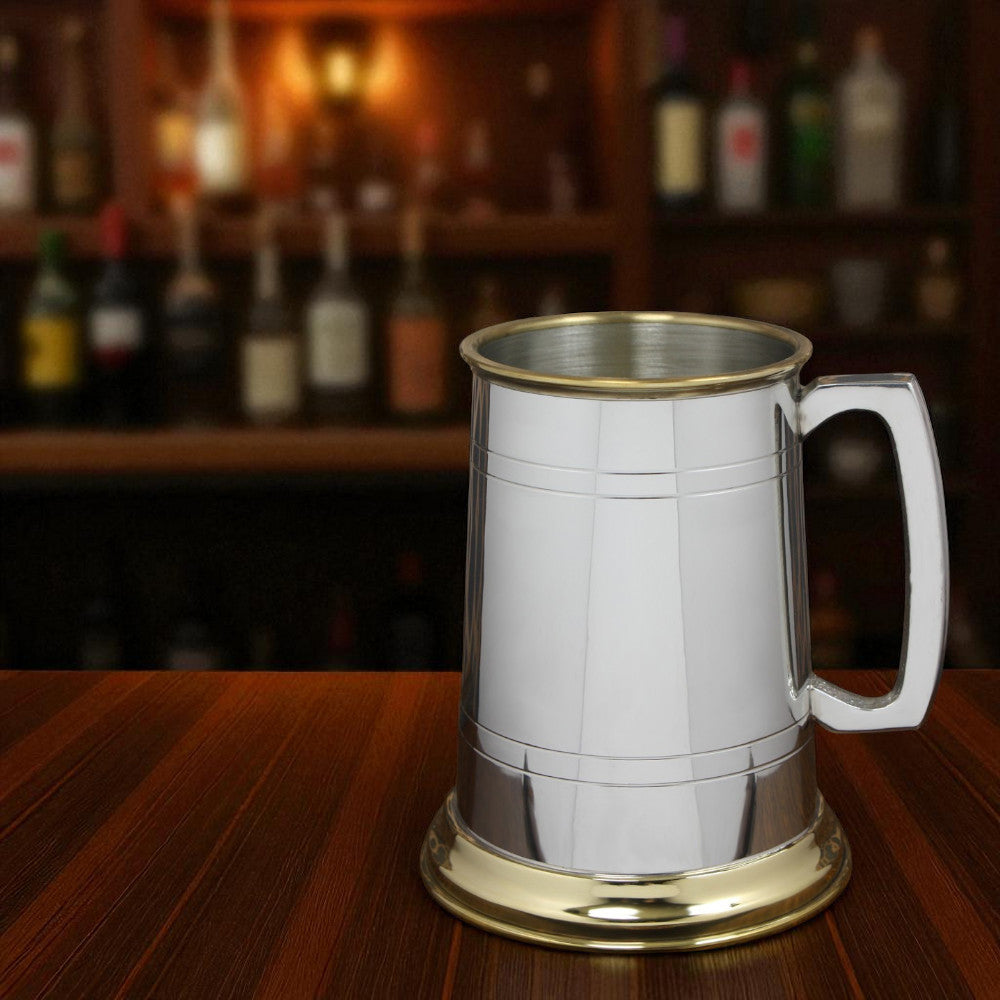 1 Pint* Pewter and Brass Traditional Beer Mug Tankard