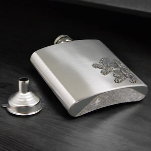 6oz Stainless Steel Hip Flask With Pewter Scottish Rampant Lion Emblem