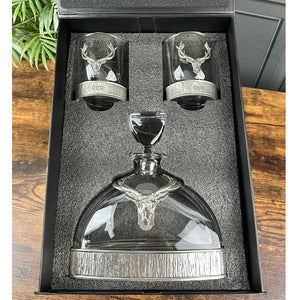 Majestic 570ml Whisky, Wine & Spirits  Stag Crystal Decanter Gift Set Includes 2x 11oz Stag Pewter Tumblers