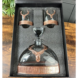 Majestic 570ml Whisky, Wine & Spirits Copper Stag Crystal Decanter Gift Set Includes 2x 11oz Stag Copper Tumblers - GSET13