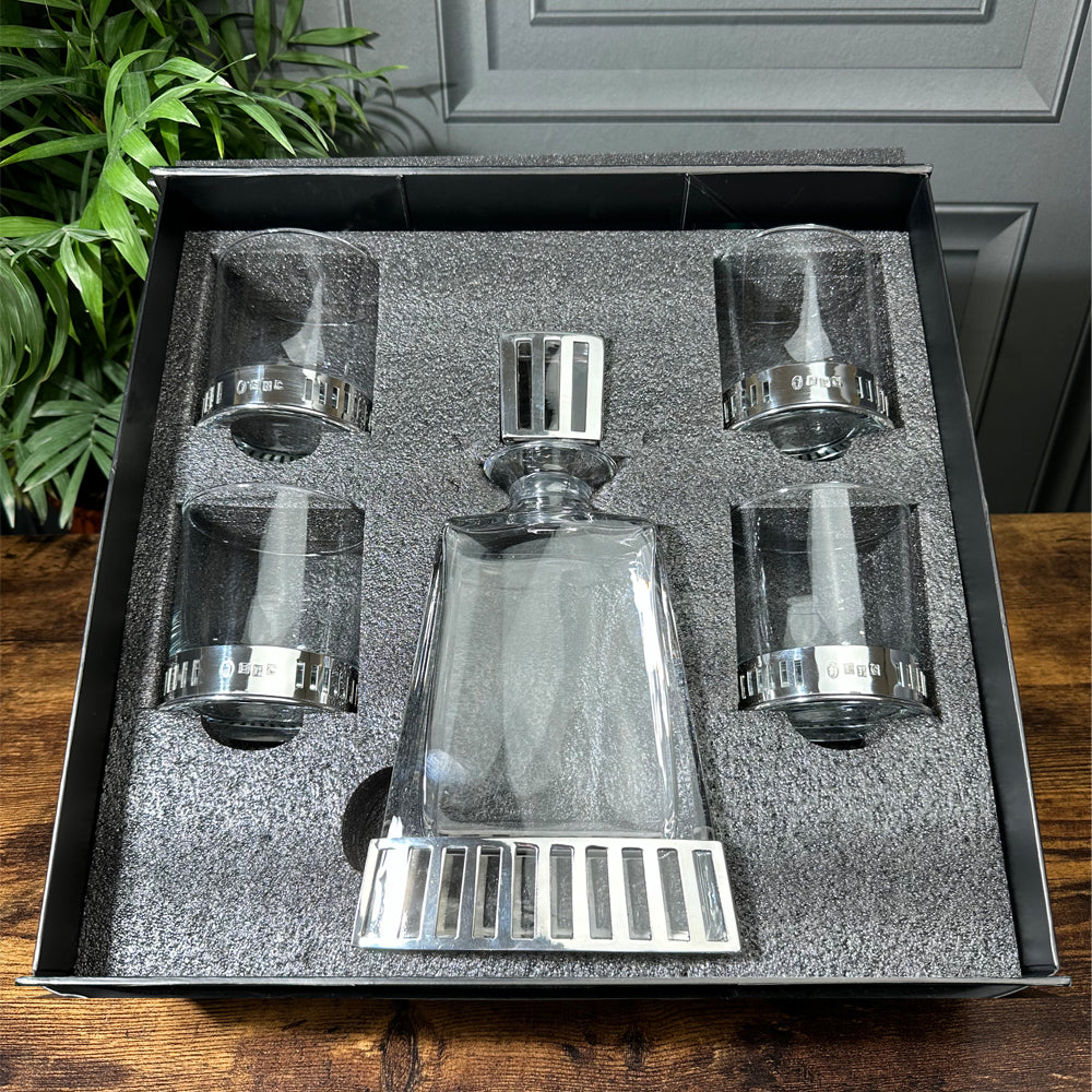 Monaco 600ml Whisky, Wine &amp; Spirits Decanter Gift Set Includes 4x 11oz Monaco Pewter Tumblers
