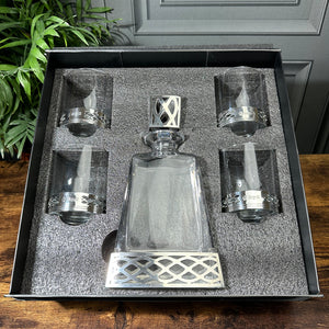 Uisge Beatha 600ml Whisky, Wine & Spirits Decanter Gift Set Includes 4x 11oz Uisge Beatha Pewter Tumblers