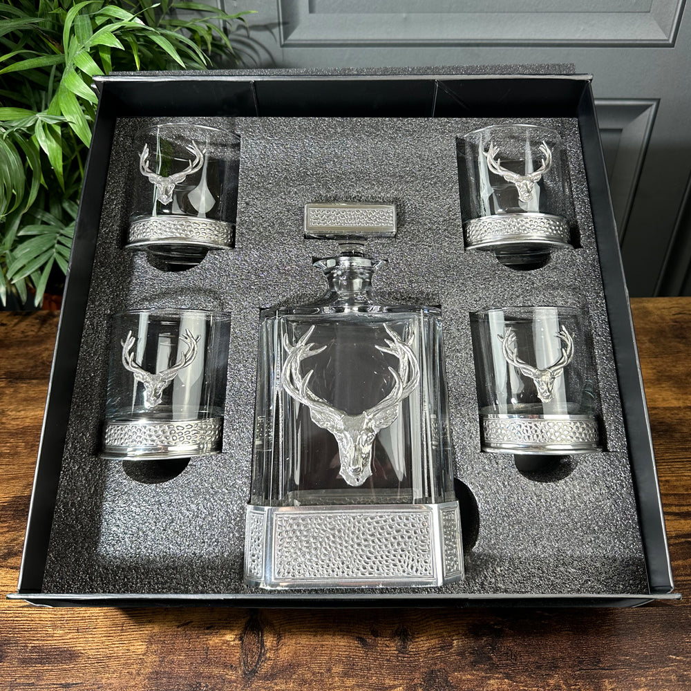 Regal 650ml Whisky, Wine &amp; Spirits Stag Decanter Gift Set Includes 4x 11oz Regal Stag Tumblers