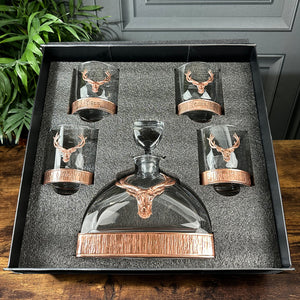 Majestic 570ml Whisky, Wine & Spirits  Copper Stag Crystal Decanter Gift Set Includes 4x 11oz Stag Copper Tumblers