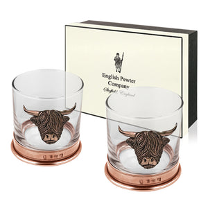 11oz Highland Cow Copper Whisky Glass Tumbler Set of 2