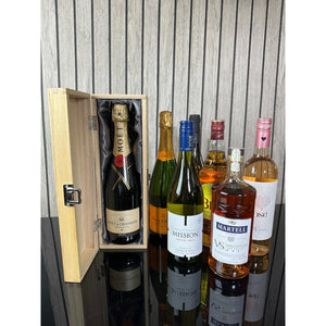 Scatola di legno per champagne, vino o whisky a cerniera singola per il giorno del matrimonio