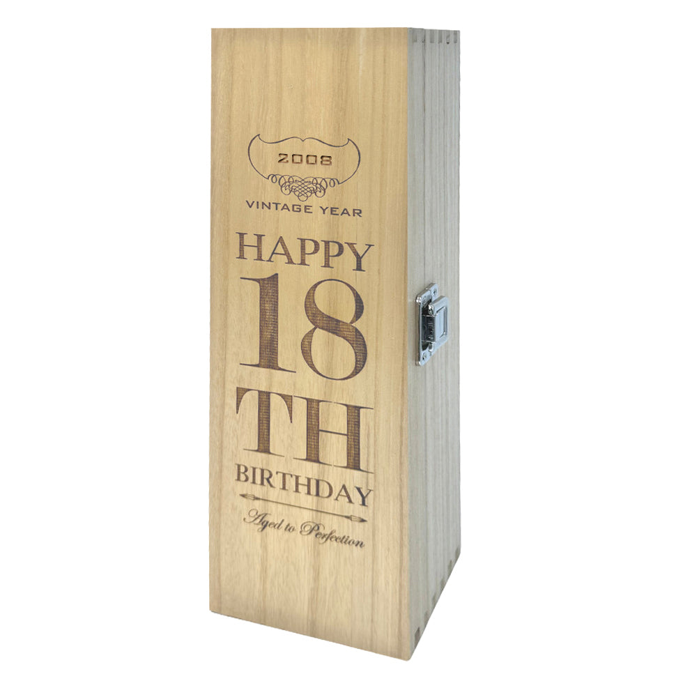 18th Birthday Single Hinged Champagne Wine Or Whiskey Wooden Box 2008