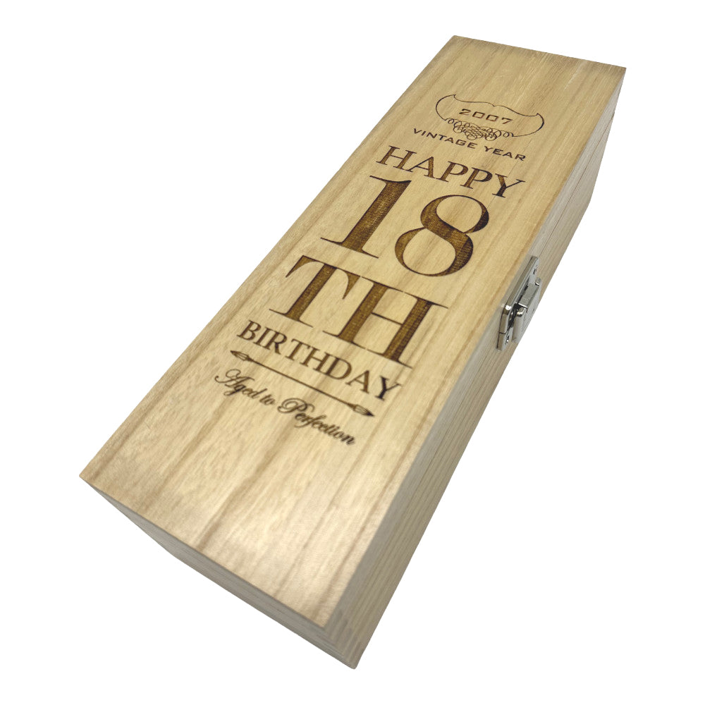18th Birthday Single Hinged Champagne Wine Or Whiskey Wooden Box 2007