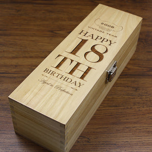 18th Birthday Single Hinged Champagne Wine Or Whiskey Wooden Box 2008