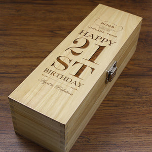 21st Birthday Single Hinged Champagne Wine Or Whiskey Wooden Box 2005