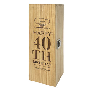 40. Geburtstag Single Hinged Champagner, Wein oder Whiskey Holzkiste