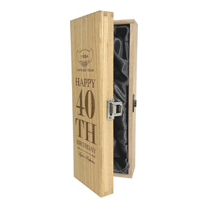 40° Compleanno: Scatola di legno con cerniera singola per Champagne, vino o whisky