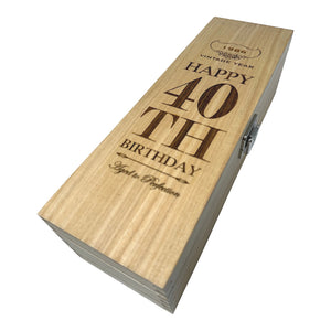 40th Birthday Single Hinged Champagne, Wine Or Whiskey Wooden Box 1986