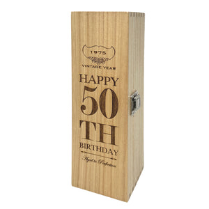 50th Birthday Single Hinged Champagne, Wine Or Whiskey Wooden Box 1975