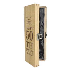 50th Birthday Single Hinged Champagne, Wine Or Whiskey Wooden Box 1975