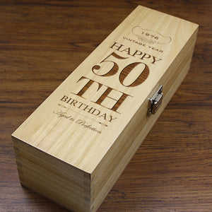 50th Birthday Single Hinged Champagne, Wine Or Whiskey Wooden Box 1976
