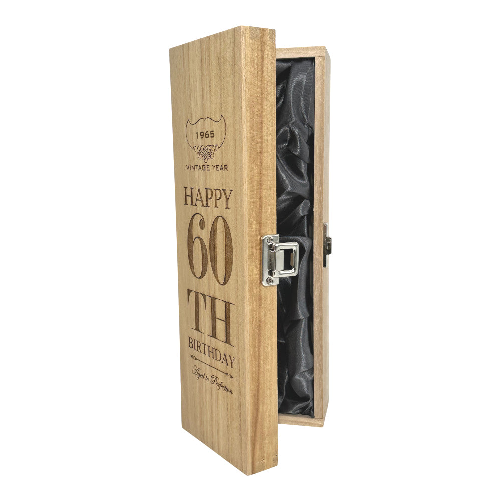 Coffret en bois pour champagne, vin ou whisky à charnière unique pour 60e anniversaire