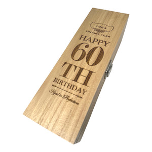 Coffret en bois pour champagne, vin ou whisky à charnière unique pour 60e anniversaire
