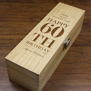 60th Birthday Single Hinged Champagne, Wine Or Whiskey Wooden Box 1966