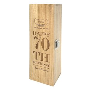Boîte en bois pour champagne, vin ou whisky à charnière unique pour un 70e anniversaire