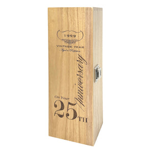 Boîte en bois à charnière unique pour champagne, vin ou whisky 25e anniversaire