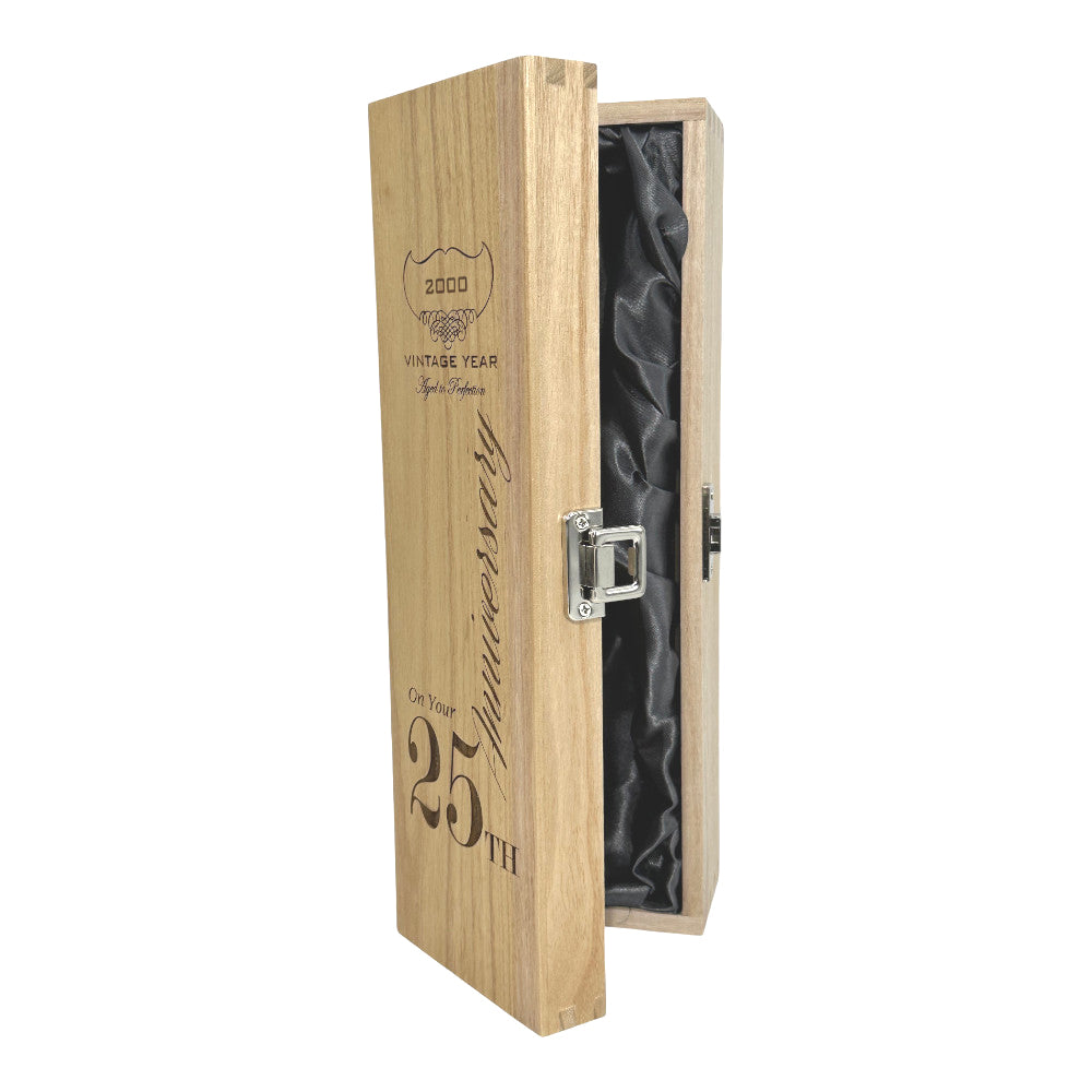 25th Anniversary Single Hinged Champagner, Wein oder Whiskey Holzkiste