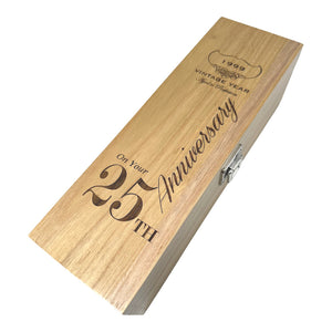 25th Anniversary Single Hinged Champagner, Wein oder Whiskey Holzkiste