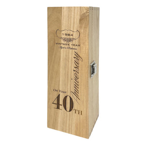 40th Anniversary Single Hinged Champagne, Wine Or Whiskey Wooden Box 1984