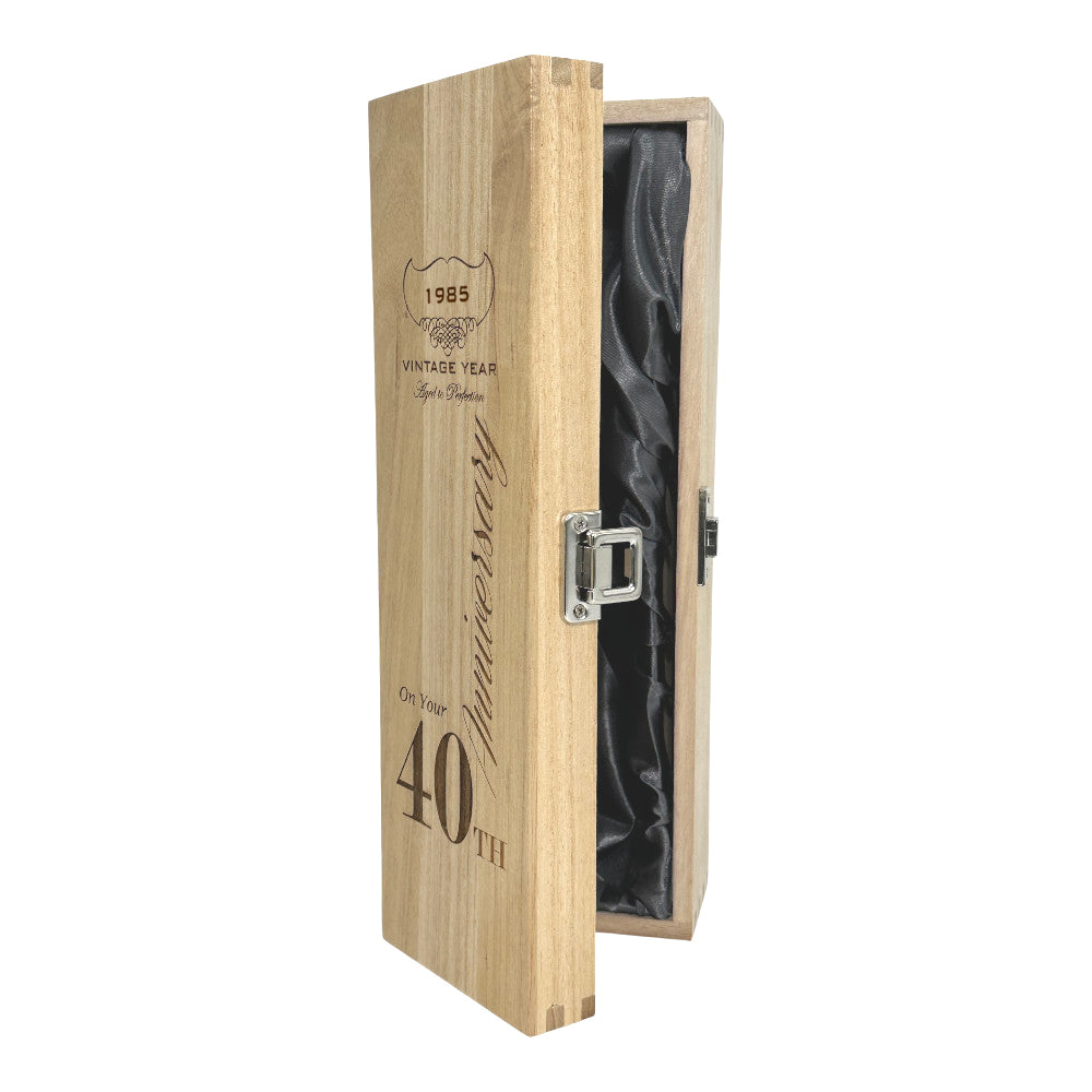 Scatola di legno con cerniera singola per il 40° anniversario di Champagne, vino o whisky