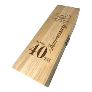 Scatola di legno con cerniera singola per il 40° anniversario di Champagne, vino o whisky