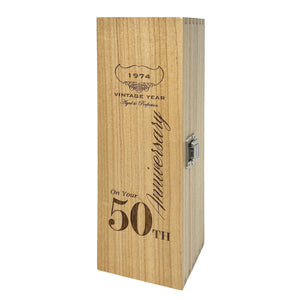 50th Anniversary Single Hinged Champagne, Wine Or Whiskey Wooden Box 1974