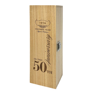 Scatola di legno con cerniera singola per il 50° anniversario di Champagne, vino o whisky