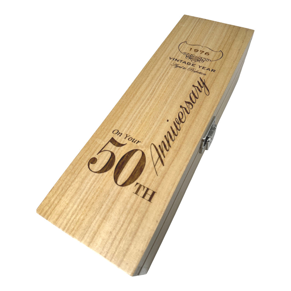 Scatola di legno con cerniera singola per il 50° anniversario di Champagne, vino o whisky