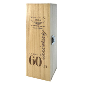 Scatola di legno con cerniera singola per il 60° anniversario di Champagne, vino o whisky