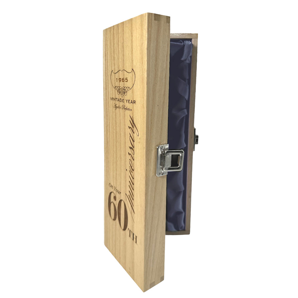 Boîte en bois à charnière simple pour champagne, vin ou whisky 60e anniversaire