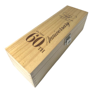 Scatola di legno con cerniera singola per il 60° anniversario di Champagne, vino o whisky
