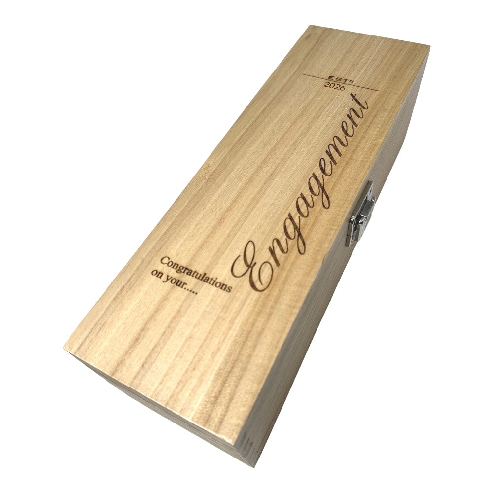 Coffret en bois pour champagne, vin ou whisky à charnière simple pour les fiançailles