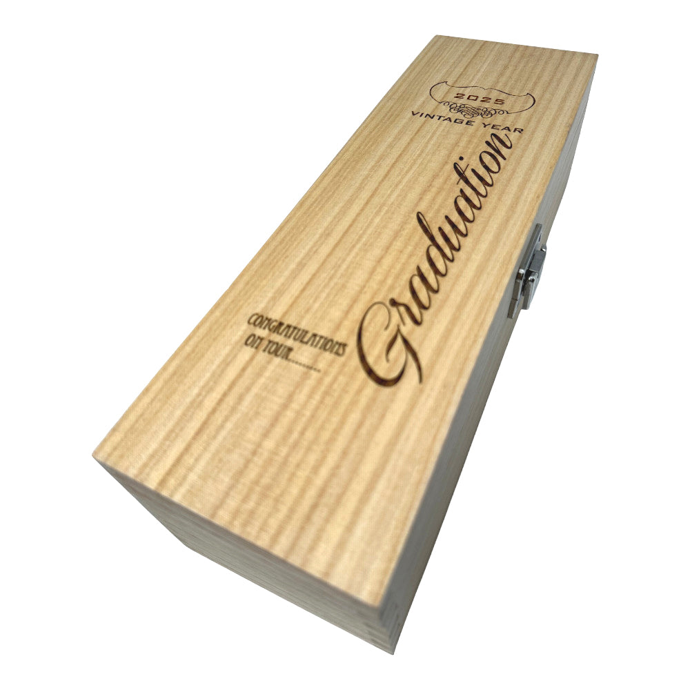 Graduation Single Hinged Champagne, Wine Or Whiskey Wooden Box 2025