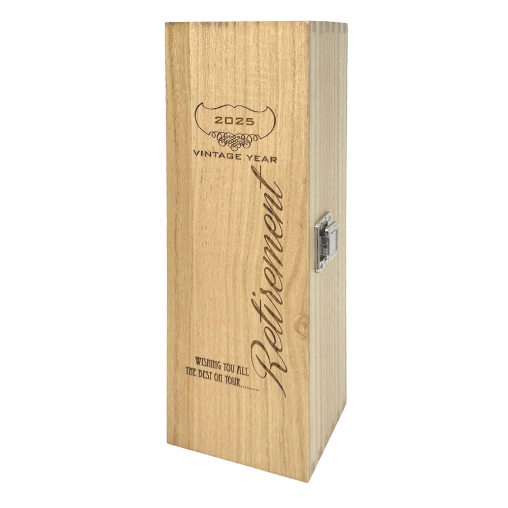 Retirement Single Hinged Champagne, Wine Or Whiskey Wooden Box 2025