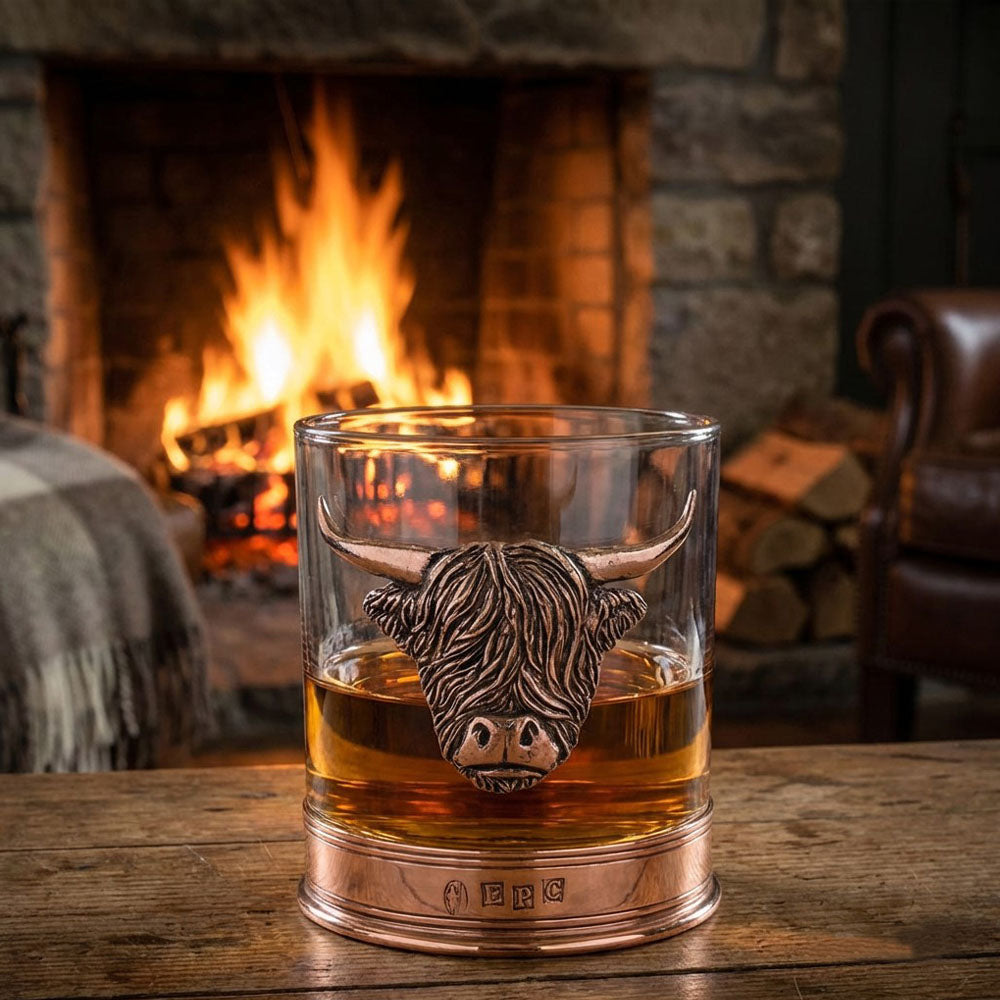 11oz Copper Highland Cow Pewter Whisky Glass Tumbler