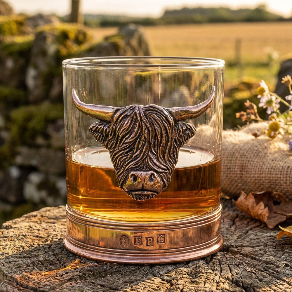 11oz Highland Cow Copper Whisky Glass Tumbler Set of 2