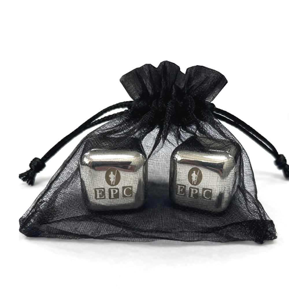 Set of premium stainless steel ice cubes.