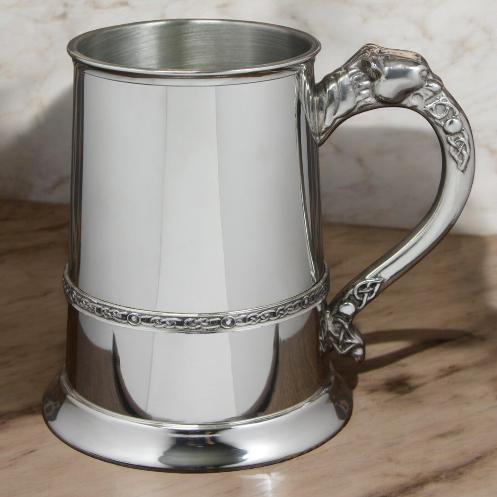 1 Pint* Pewter Beer Mug Tankard with Intricate Celtic Lion Handle Design