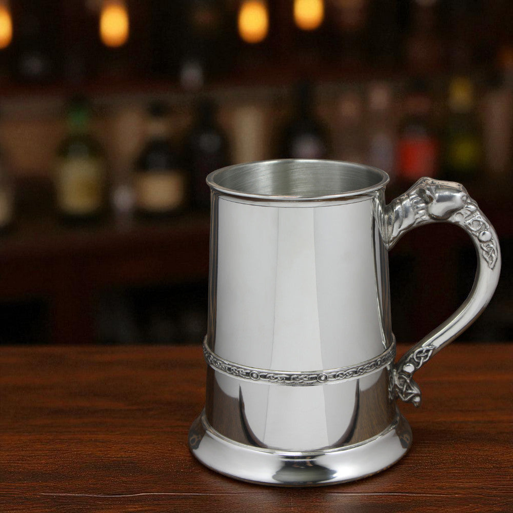 1 Pint* Pewter Beer Mug Tankard with Intricate Celtic Lion Handle Design