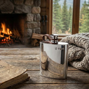 4oz Pewter Hip Flask with Leather Captive Top